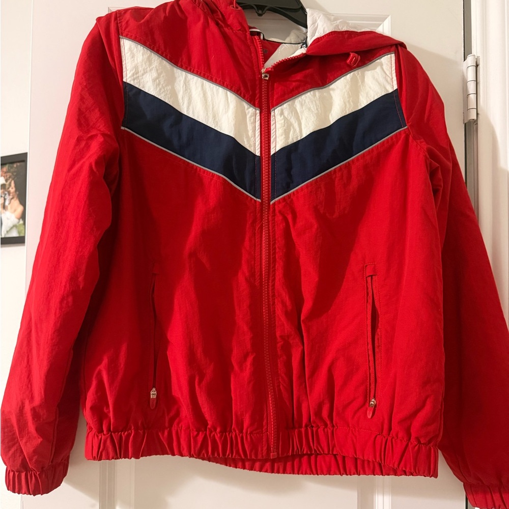 Tommy Hilfiger Red Kids Puffer Jacket with White and Blue Chevron